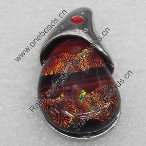 Dichroic Glass Pendant, Alloy Setting with Enamel, 38x20x9mm, Sold by PC