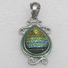 Dichroic Glass Pendant, Alloy Setting with Enamel, 38x22x7mm, Sold by PC