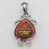 Dichroic Glass Pendant, Alloy Setting with Enamel, 38x22x7mm, Sold by PC