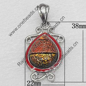 Dichroic Glass Pendant, Alloy Setting with Enamel, 38x22x7mm, Sold by PC