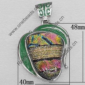 Dichroic Glass Pendant, Alloy Setting with Enamel, 48x40x8mm, Sold by PC