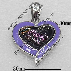 Dichroic Glass Pendant, Alloy Setting with Enamel, 30x30x10mm, Sold by PC