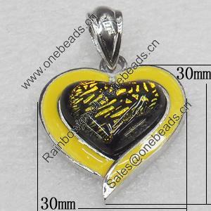 Dichroic Glass Pendant, Alloy Setting with Enamel, 30x30x10mm, Sold by PC