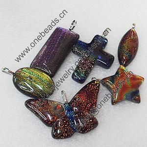 Dichroic Glass Pendant, Mix Style & Mix Color, 20mm-48x29mm, Sold by Group