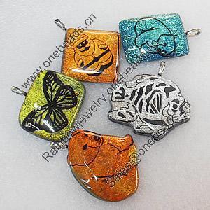 Dichroic Glass Pendant, Mix Style & Mix Color, 41mm-33x35mm, Sold by Group
