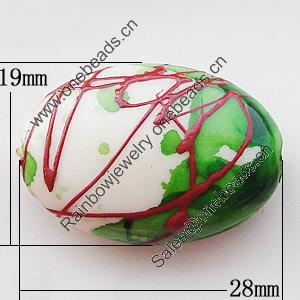 Spray-Painted Acrylic Beads, Flat Oval 28x19mm, Sold by Bag 