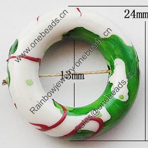 Spray-Painted Acrylic Beads, Donut O:24mm I:13mm, Sold by Bag 