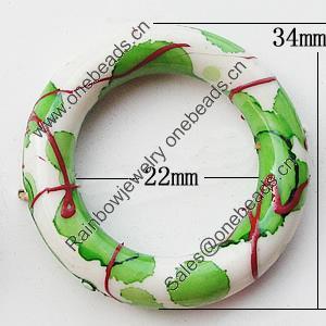 Spray-Painted Acrylic Beads, Donut O:34mm I:22mm, Sold by Bag 