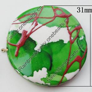 Spray-Painted Acrylic Beads, Twist Flat Round 31mm, Sold by Bag