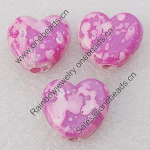 Spray-Painted Acrylic Beads, Heart 16x15mm, Sold by Bag 