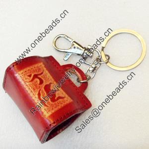 Iron Key Chains with Cowhide Pendants, Bag, Width:46mm, Length:3.9-inch, Sold by PC