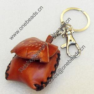 Iron Key Chains with Cowhide Pendants, Bag, Width:45mm, Length:4.1-inch, Sold by PC