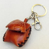 Iron Key Chains with Cowhide Pendants, Bag, Width:45mm, Length:4.1-inch, Sold by PC