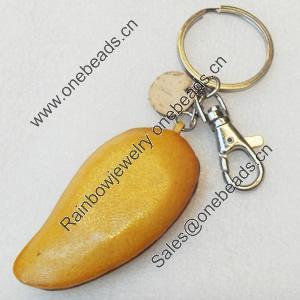 Iron Key Chains with Cowhide Pendants, Width:36mm, Length:4.7-inch, Sold by PC