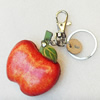Iron Key Chains with Cowhide Pendants, Apple, Width:55mm, Length:4.1-inch, Sold by PC