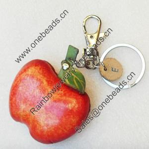 Iron Key Chains with Cowhide Pendants, Apple, Width:55mm, Length:4.1-inch, Sold by PC