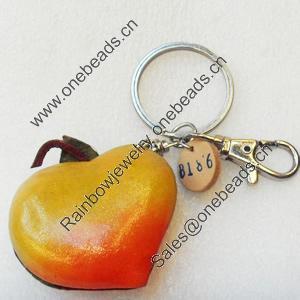 Iron Key Chains with Cowhide Pendants, Peach, Width:46mm, Length:4.5-inch, Sold by PC