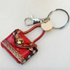 Iron Key Chains with Cowhide Pendants, Bag, Width:31mm, Length:4.7-inch, Sold by PC