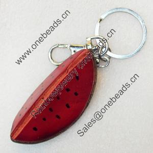 Iron Key Chains with Cowhide Pendants, Width:20mm, Length:4.3-inch, Sold by PC