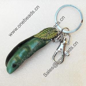 Iron Key Chains with Cowhide Pendants, Width:30mm, Length:5.4-inch, Sold by PC