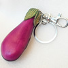 Iron Key Chains with Cowhide Pendants, Eggplant, Width:52mm, Length:4.1-inch, Sold by PC