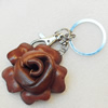 Iron Key Chains with Cowhide Pendants, Flower, Width:40mm, Length:3.9-inch, Sold by PC