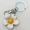 Iron Key Chains with Cowhide Pendants, Flower, Width:45mm, Length:3.9-inch, Sold by PC