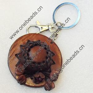 Iron Key Chains with Cowhide Pendants, Hat, Width:55mm, Length:4.3-inch, Sold by PC