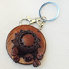 Iron Key Chains with Cowhide Pendants, Hat, Width:55mm, Length:4.3-inch, Sold by PC