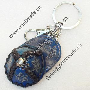 Iron Key Chains with Cowhide Pendants, Hat, Width:40mm, Length:4.5-inch, Sold by PC