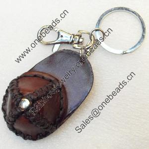 Iron Key Chains with Cowhide Pendants, Hat, Width:40mm, Length:4.5-inch, Sold by PC