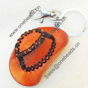 Iron Key Chains with Cowhide Pendants, Hat, Width:50mm, Length:4.9-inch, Sold by PC