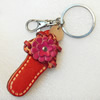 Iron Key Chains with Cowhide Pendants, Slipper, Width:33mm, Length:4.7-inch, Sold by PC