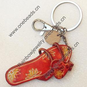 Iron Key Chains with Cowhide Pendants, Slipper, Width:29mm, Length:4.5-inch, Sold by PC