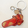 Iron Key Chains with Cowhide Pendants, Slipper, Width:29mm, Length:4.5-inch, Sold by PC