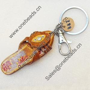 Iron Key Chains with Cowhide Pendants, Slipper, Width:29mm, Length:4.5-inch, Sold by PC