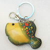 Iron Key Chains with Cowhide Pendants, Fish, Width:65mm, Length:4.5-inch, Sold by PC