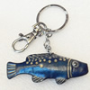 Iron Key Chains with Cowhide Pendants, Fish, Width:67mm, Length:3.14-inch, Sold by PC