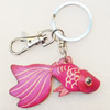 Iron Key Chains with Cowhide Pendants, Fish, Width:67mm, Length:3.14-inch, Sold by PC