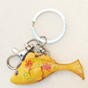 Iron Key Chains with Cowhide Pendants, Fish, Width:63mm, Length:3.14-inch, Sold by PC