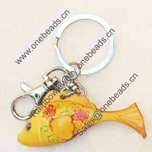 Iron Key Chains with Cowhide Pendants, Fish, Width:63mm, Length:3.14-inch, Sold by PC