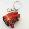 Iron Key Chains with Cowhide Pendants, Bag, Width:35mm, Length:4.1-inch, Sold by PC