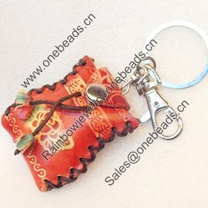 Iron Key Chains with Cowhide Pendants, Bag, Width:48mm, Length:4.3-inch, Sold by PC