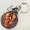 Iron Key Chains with Cowhide Pendants, Width:50mm, Length:3.9-inch, Sold by PC