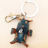 Iron Key Chains with Cowhide Pendants, Width:36mm, Length:3.9-inch, Sold by PC