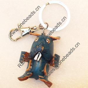 Iron Key Chains with Cowhide Pendants, Width:36mm, Length:3.9-inch, Sold by PC