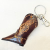 Iron Key Chains with Cowhide Pendants, Boots, Width:60mm, Length:6-inch, Sold by PC