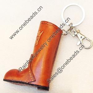 Iron Key Chains with Cowhide Pendants, Boots, Width:53mm, Length:4.9-inch, Sold by PC
