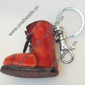 Iron Key Chains with Cowhide Pendants, Boots, Width:57mm, Length:3.9-inch, Sold by PC