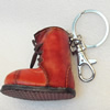 Iron Key Chains with Cowhide Pendants, Boots, Width:57mm, Length:3.9-inch, Sold by PC